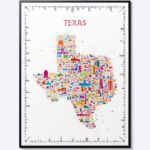 iconic modern trendy cool poster map wall art print of the state of texas for living room kitchen bedroom hallway home office artwork decor TX lone star