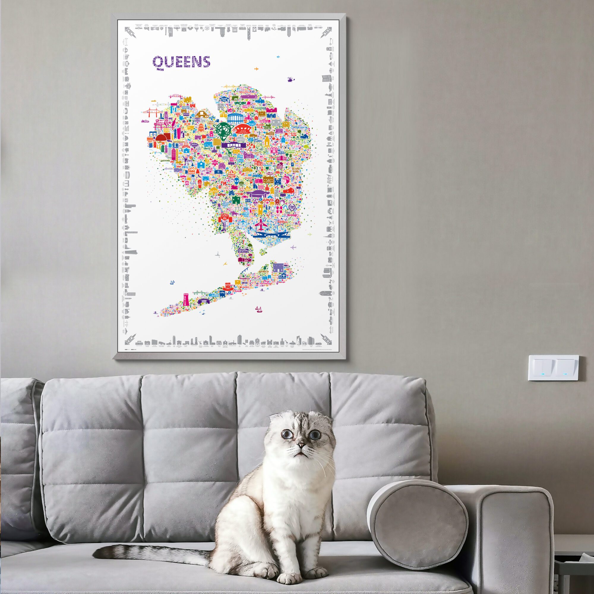 Alfalfa New York Iconic Queens Poster Artwork For Home Walls Unique Designer Wall Art of Trendy Colorful Map Borough City Decor Travel Posters Vintage Maps Perfect Housewarming Holiday Gift Souvenir Paper Print Artwork For Home Office Living Room