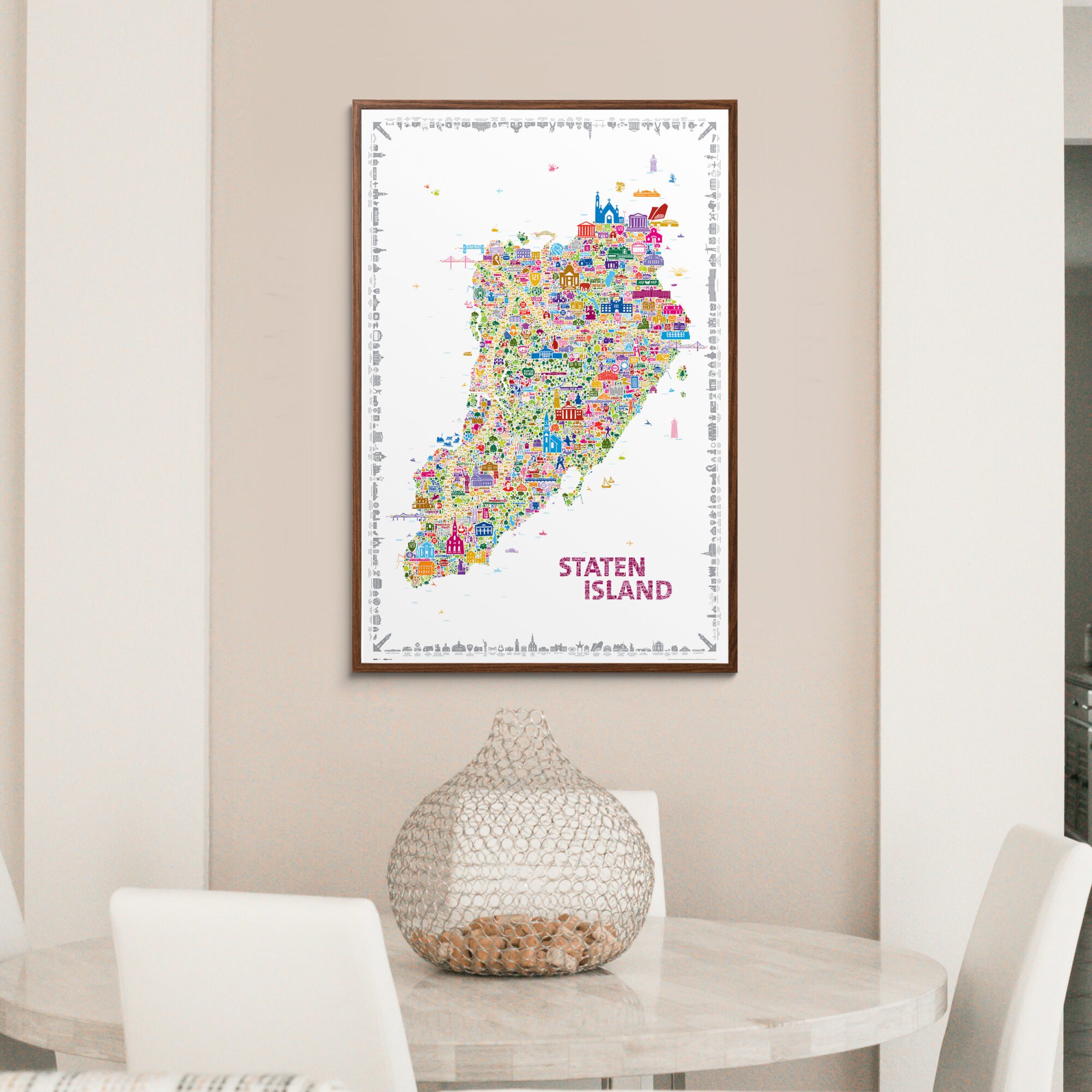 Iconic Staten Island Large Poster Artwork Home Office Walls Designer Map Wall Art Trendy Colorful Modern Trendy Vintage Decor Living Room Bedroom Kitchen Farmhouse NYC Borough Cool Aesthetic Unique Style Perfect Gift Travel Souvenir Big Paper Print