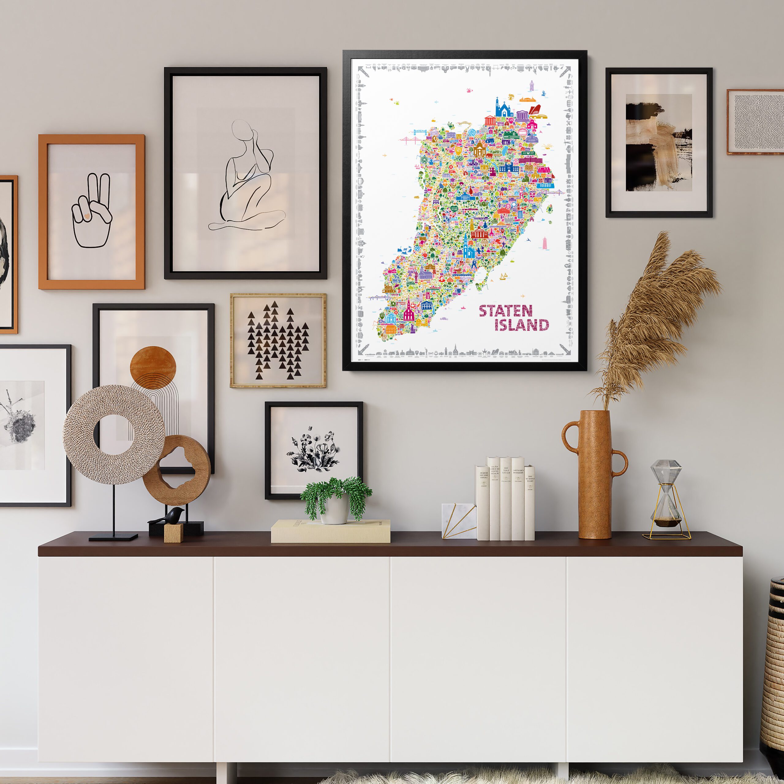 Iconic Staten Island Borough Original Colorful Poster Artwork for Home Office Walls Cool Designer Wall Art Trendy Glam Map Aesthetic Fashion Decor Vintage NYC Travel Posters Unique Fun Maps Perfect Holiday Housewarming Gift Souvenirs Fun Paper Prints