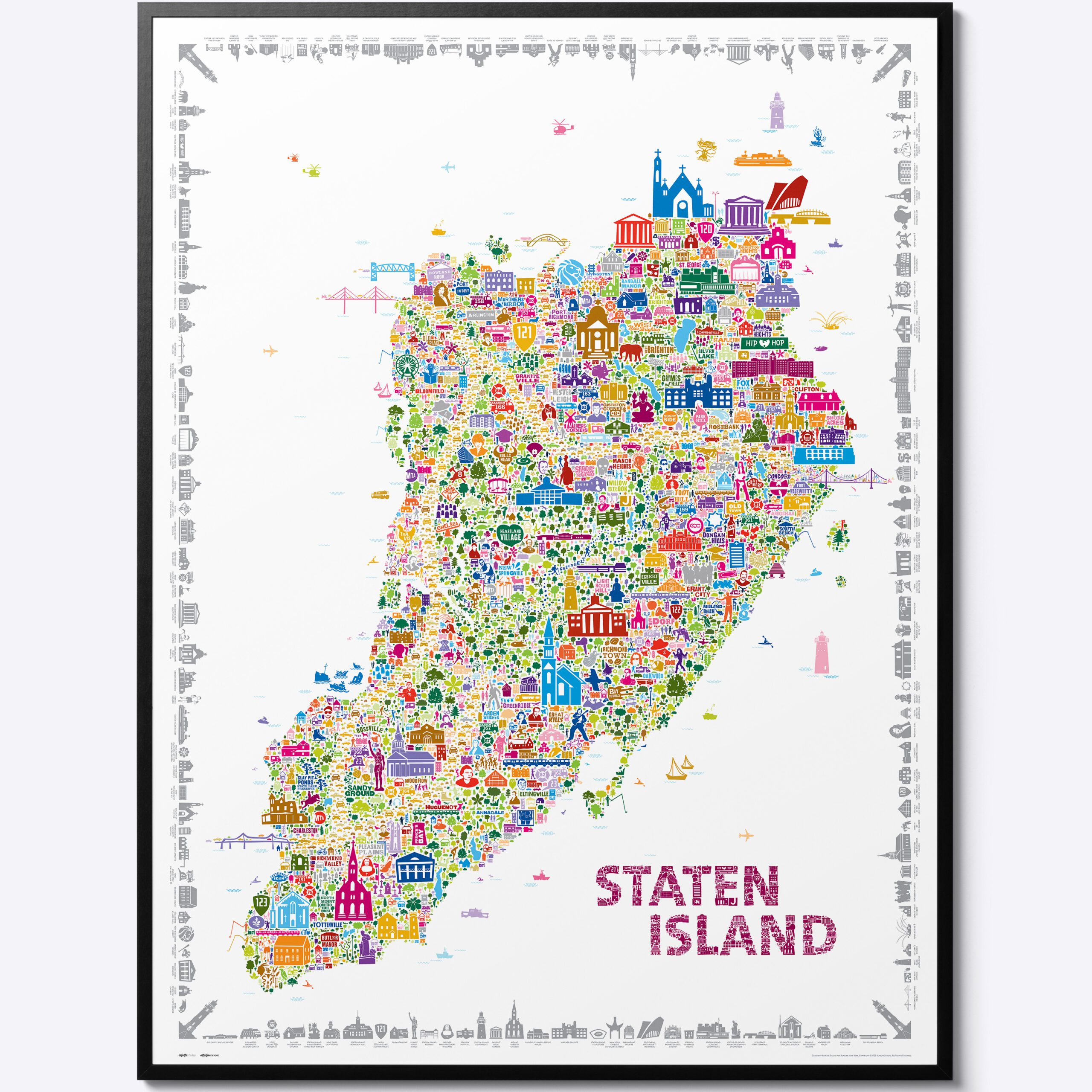 Iconic Staten Island Borough Large Poster Artwork for Home Office Walls Designer Map Wall Art Trendy Colorful Modern Vintage Decor Living Room Bedroom Kitchen Farmhouse Entryway Foyer NYC Aesthetic Style Perfect Gift Travel Souvenir Big Paper Print