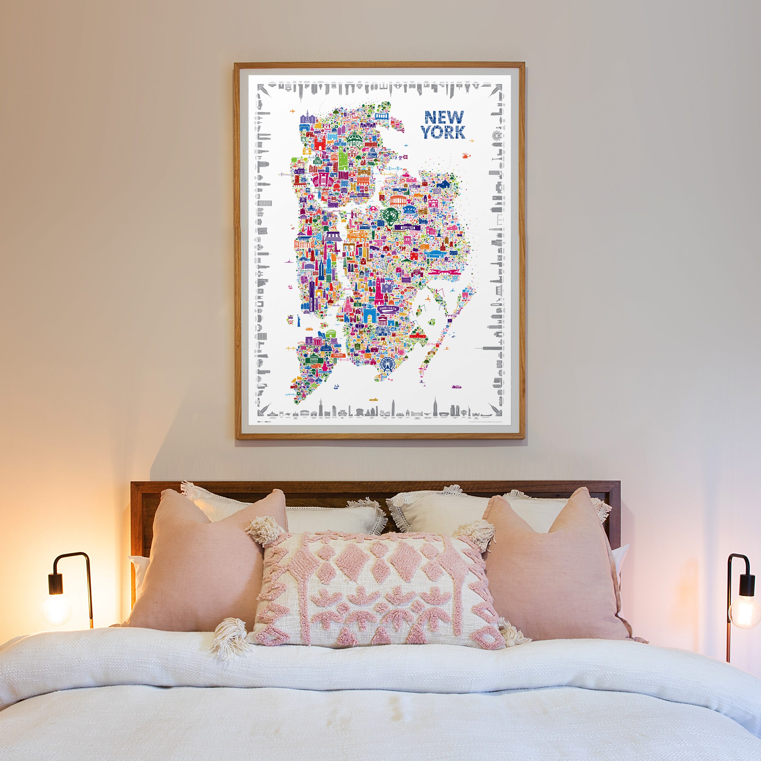 Iconic New York City five boroughs Map Modern Poster Print for Living Room Bedroom Home Office dorm apartment Kitchen NYC Artwork souvenir Prints Aesthetic Style Decor colorful Large Vintage Cool Wall Art bronx brooklyn manhattan queens staten island