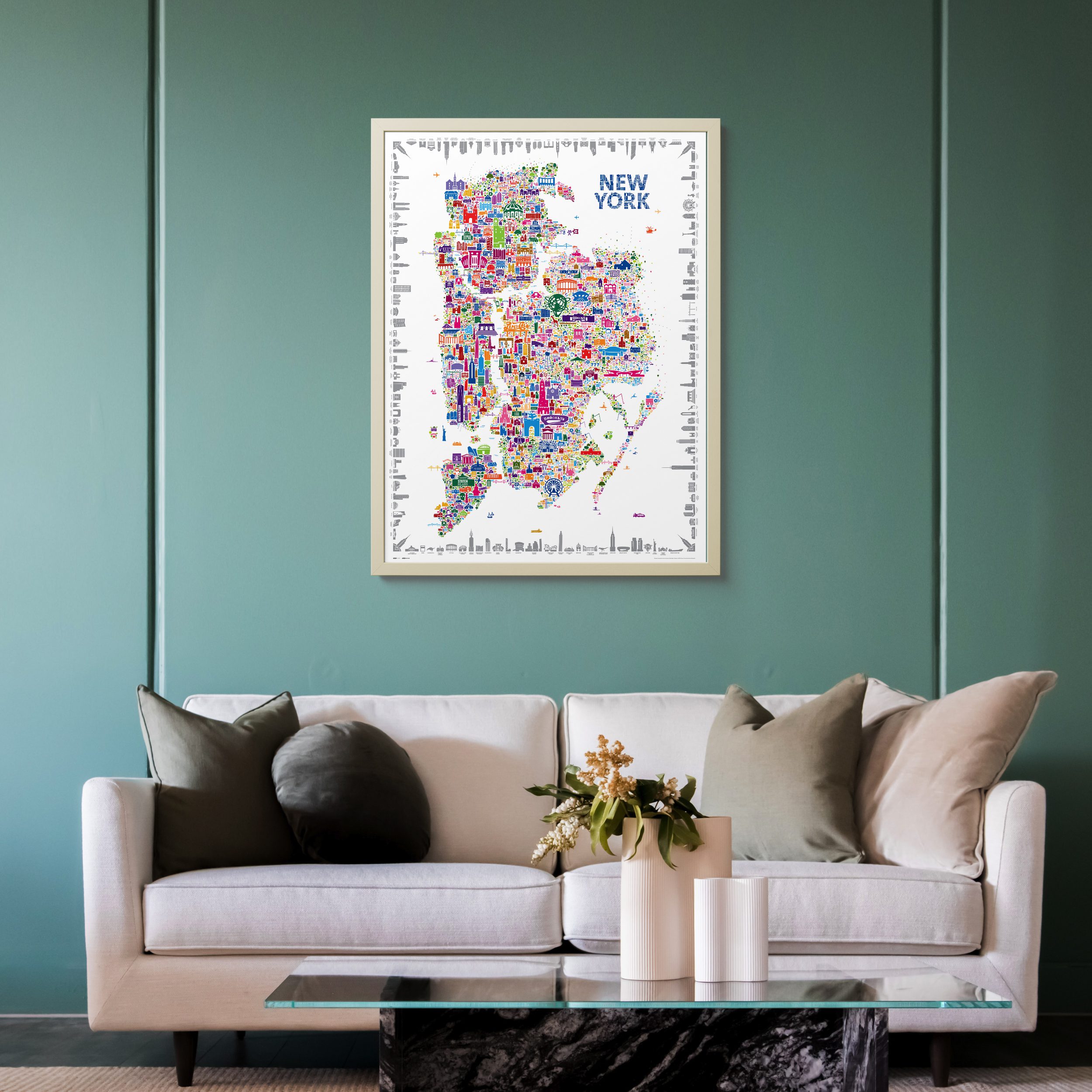 Alfalfa NY NYC New York city five boroughs Map Modern Poster Print for Living-Room Bedroom Office and Kitchen Artwork Prints Aesthetic Style Home Decor Wall Art Gift Large Vintage Cool souvenir of the bronx brooklyn queens manhattan staten island