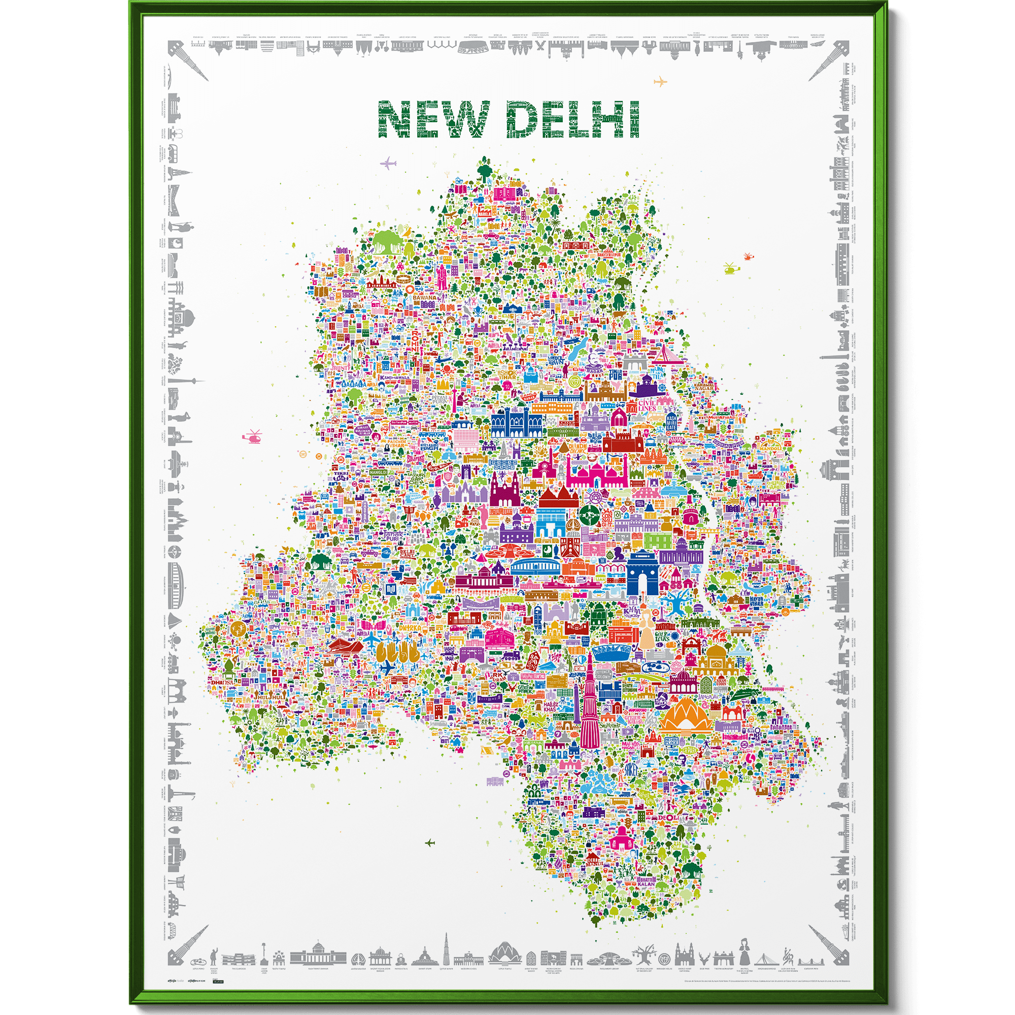 Iconic New Delhi Wall Art – Capital of India Souvenir Poster Map Art Print for Home or Office Décor | Unique Trendy & Colorful Cool Gallery Gift Artwork