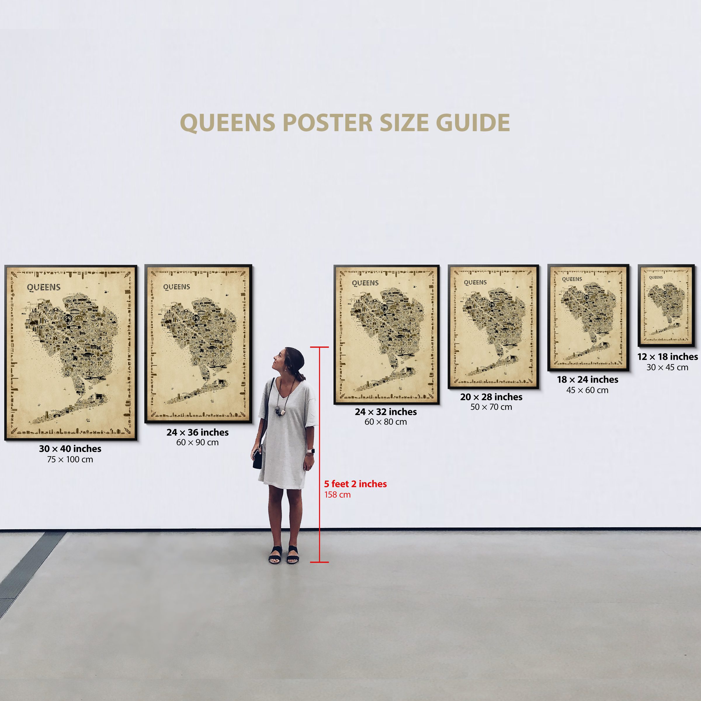 Iconic Queens Wall Art Poster – Antique Sepia Edition – Artwork Print Vintage Map of Queens NYC for Home living room dorm farmhouse kitchen entryway foyer or Office Décor | Retro New York NY Gift
