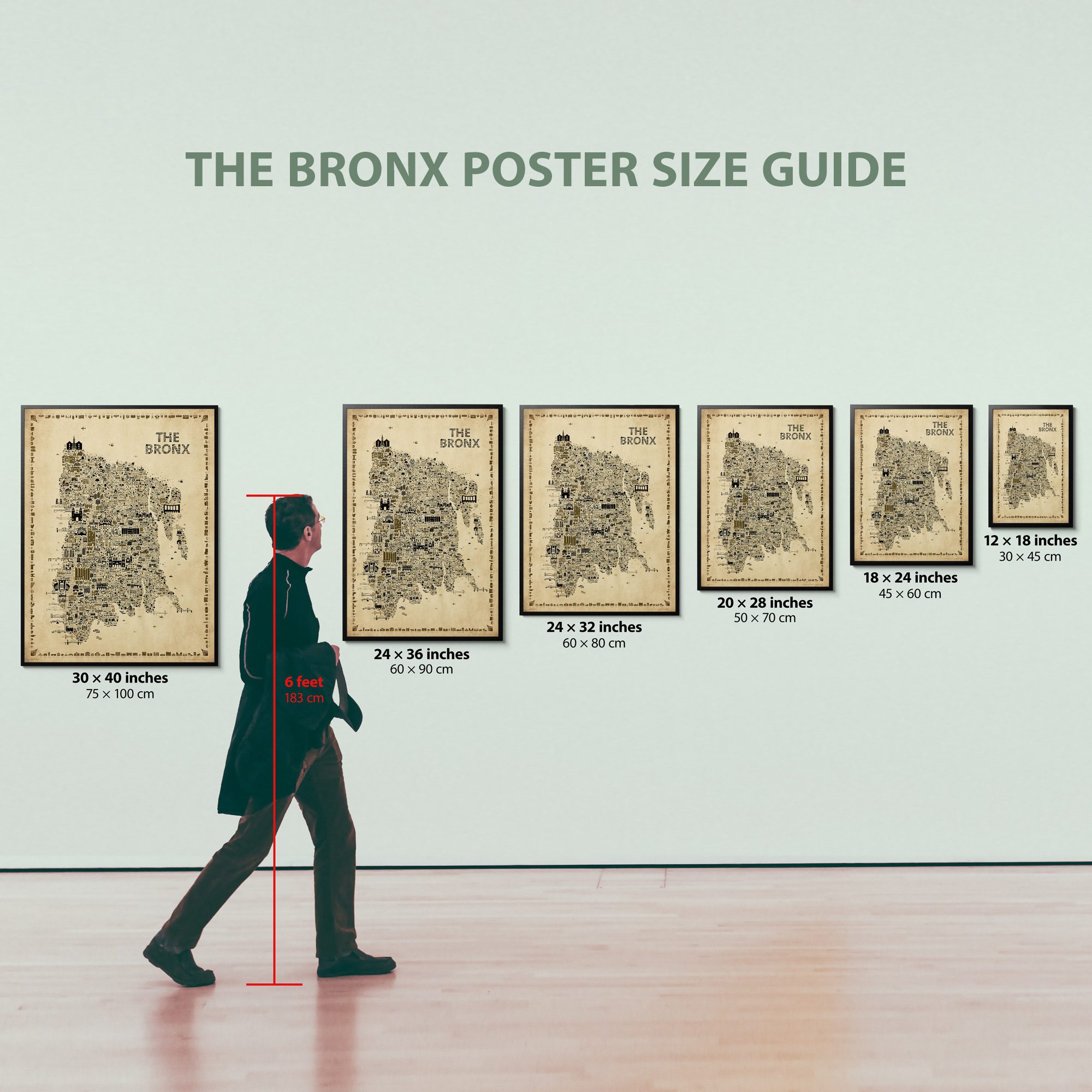 Iconic El Bronx Wall Art Poster Unframed – Antique Sepia Edition – Artwork Retro Print Vintage Map of NYC Borough | Gift for Home bedroom entryway foyer living room dorm farmhouse or Office Décor available in 6 sizes