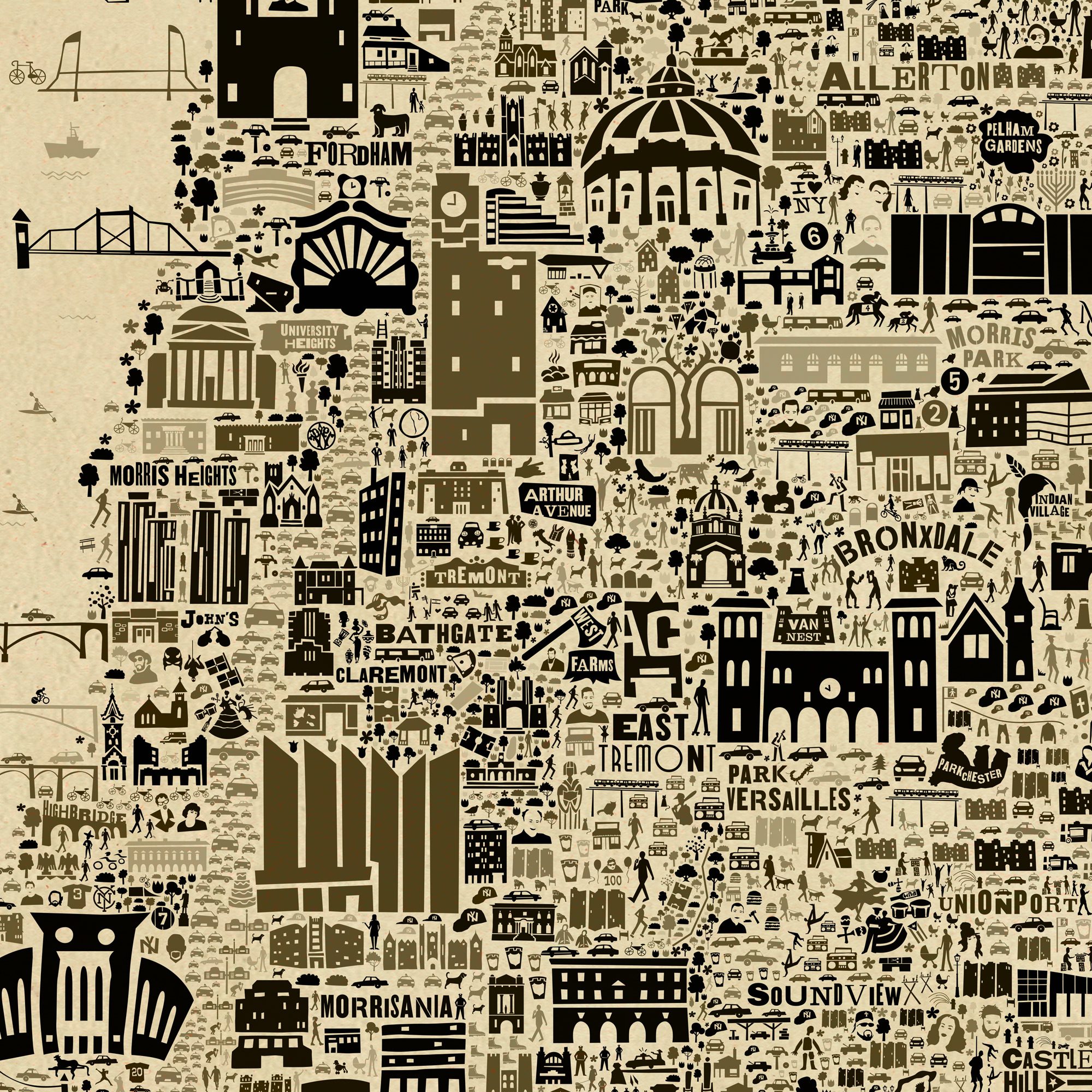 Iconic El Bronx Wall Art Poster Unframed – Antique Sepia Edition – Artwork Retro Print Vintage Map of NYC Borough | Gift for Home bedroom entryway foyer living room dorm farmhouse or Office Décor available in 6 sizes