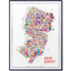 Iconic New Jersey colorful Wall Art Poster – Art Print Map of NJ for Home living room dorm or Office Wall Décor – Colorful Garden State Landmarks and Legends