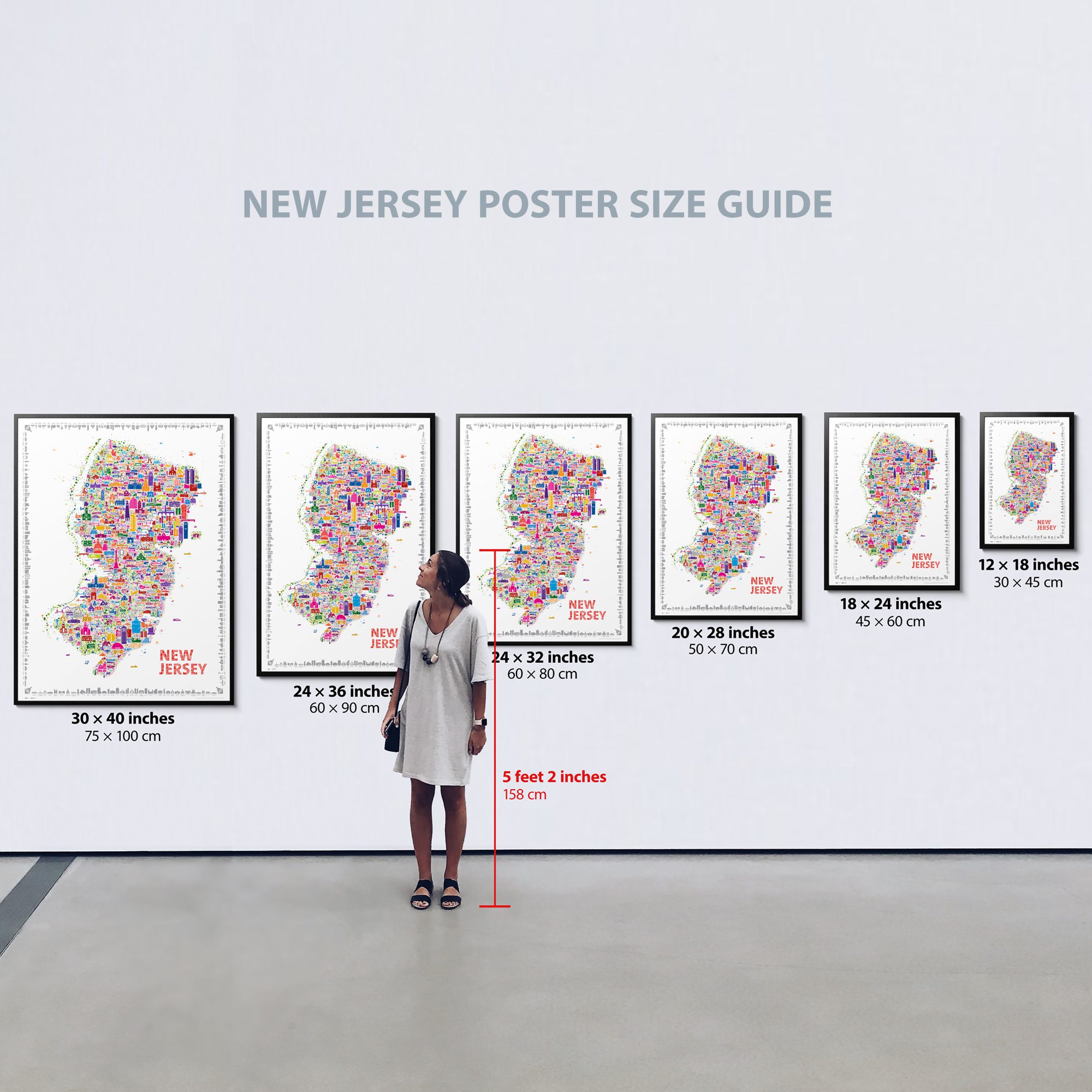 Iconic New Jersey colorful Wall Art Poster – Art Print Map of NJ for Home living room or Office Wall Décor – Colorful Garden State Landmarks and Legends